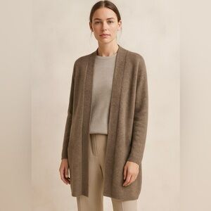 Eighteen69 Cashmere Longline Open Cardigan Taupe Minimalist Quiet Luxury Sweater